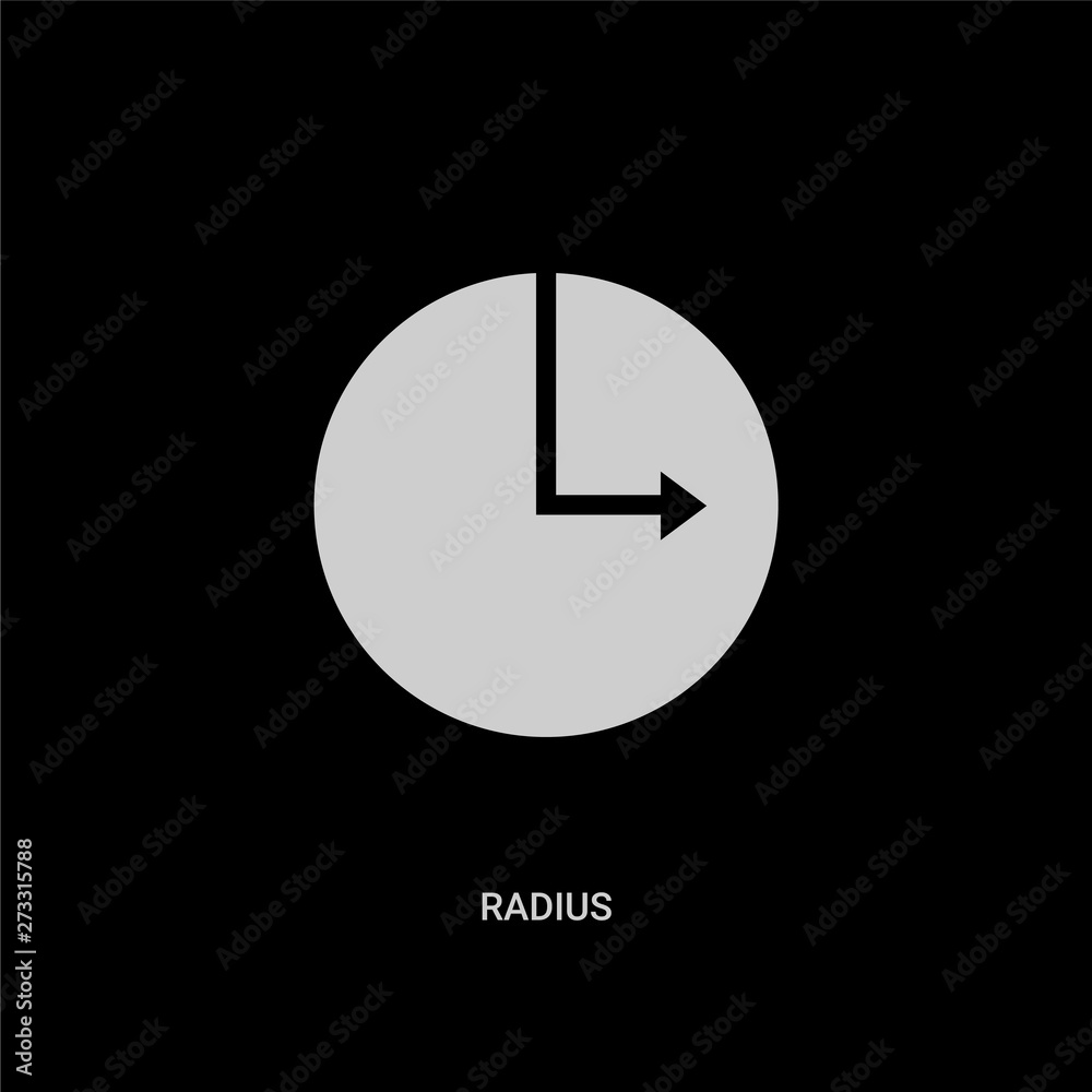 white radius vector icon on black background. modern flat radius from geometric figure concept vector sign symbol can be use for web, mobile and logo. white radius vector icon on black background. modern flat radius from geometric figure concept vector sign symbol can be use for web, mobile and logo.