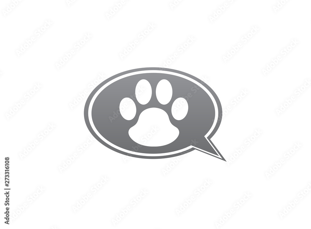 Paw inside an chat icon and footprint symbol logo design illustration in the shape Paw inside an chat icon and footprint symbol logo design illustration in the shape