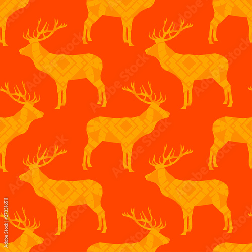 Fototapeta Naklejka Na Ścianę i Meble -  Deer silhouette with pattern. Vibrant colors. Celts. Seamless vector background. Graphic element for design. Can be used for wallpaper, textile, invitation card, wrapping, web page background.
