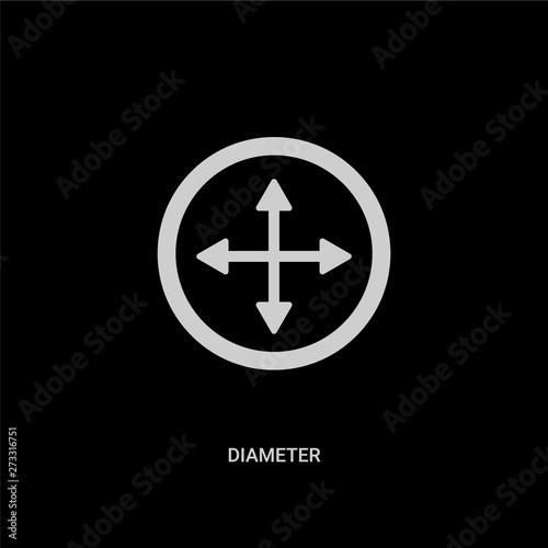 white diameter vector icon on black background. modern flat diameter from geometry concept vector sign symbol can be use for web, mobile and logo.