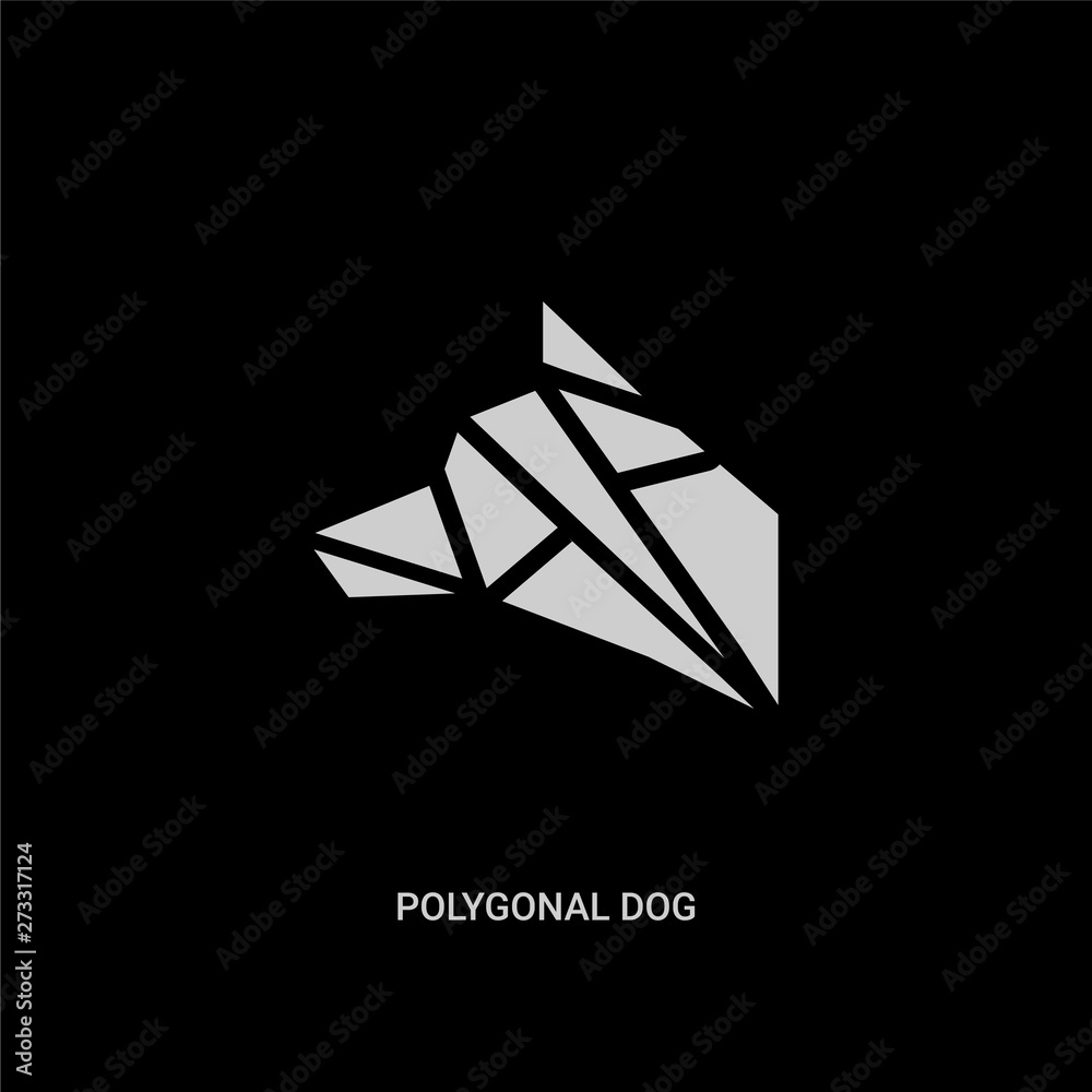 white polygonal dog vector icon on black background. modern flat polygonal dog from geometry concept vector sign symbol can be use for web, mobile and logo.