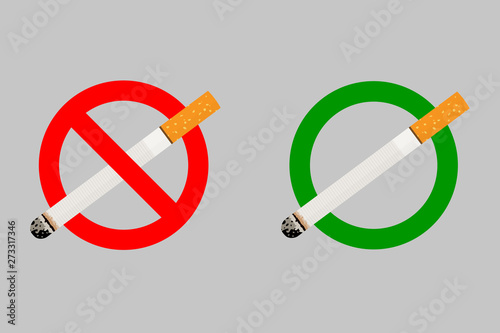 No smoking and Smoking area labels. Flat vector illustration.