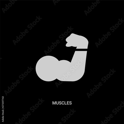Fototapeta Naklejka Na Ścianę i Meble -  white muscles vector icon on black background. modern flat muscles from gym and fitness concept vector sign symbol can be use for web, mobile and logo.