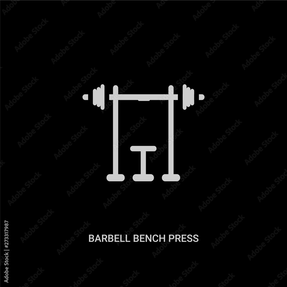 white barbell bench press vector icon on black background. modern