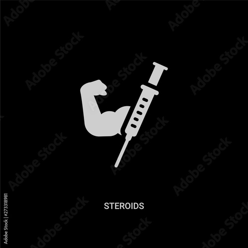 white steroids vector icon on black background. modern flat steroids from gym and fitness concept vector sign symbol can be use for web, mobile and logo.