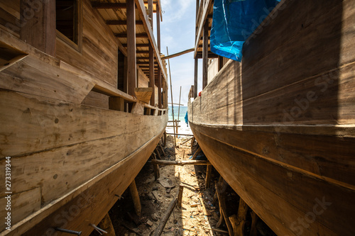 Place for macking traditional wooden boats in Sulawesi Bria Indoneisa photo