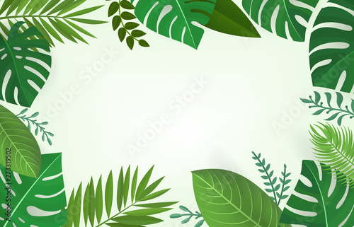 Summer season composition with green tropical leaves
