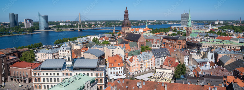 High angle panoramic view of Riga, capital of Latvia