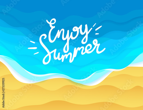Enjoy summer illustration. Vector illustration with the beach and ocean waves