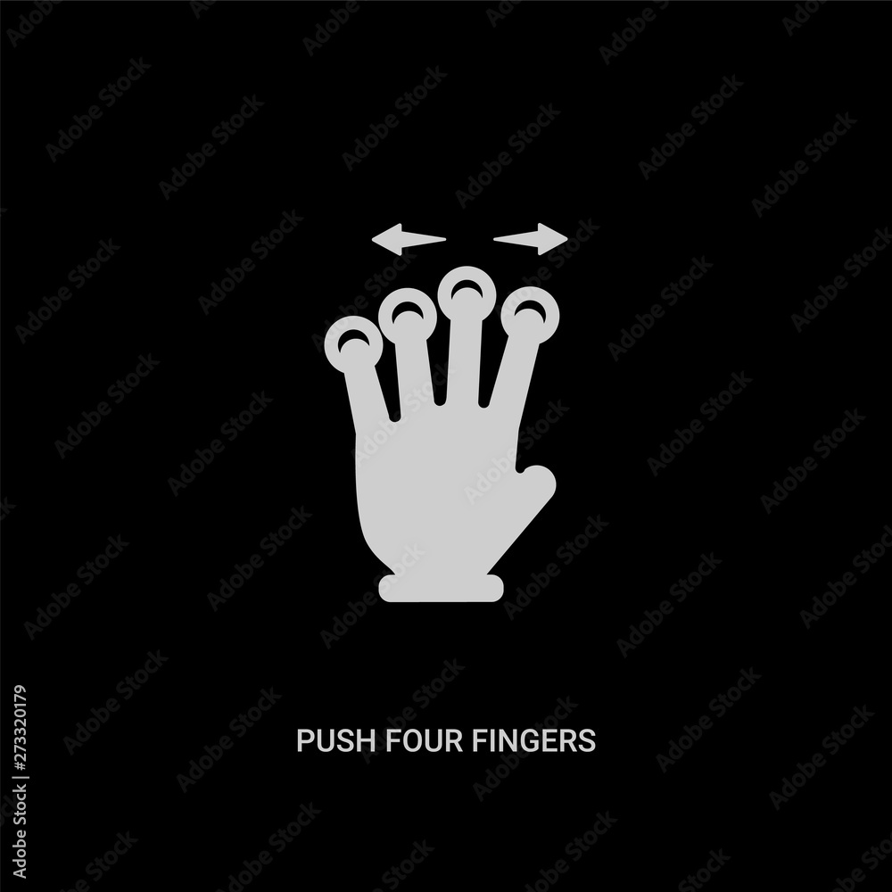 white push four fingers and move gesture vector icon on black background. modern flat push four fingers and move gesture from hands and guestures concept vector sign symbol can be use for web, white push four fingers and move gesture vector icon on black background. modern flat push four fingers and move gesture from hands and guestures concept vector sign symbol can be use for web,