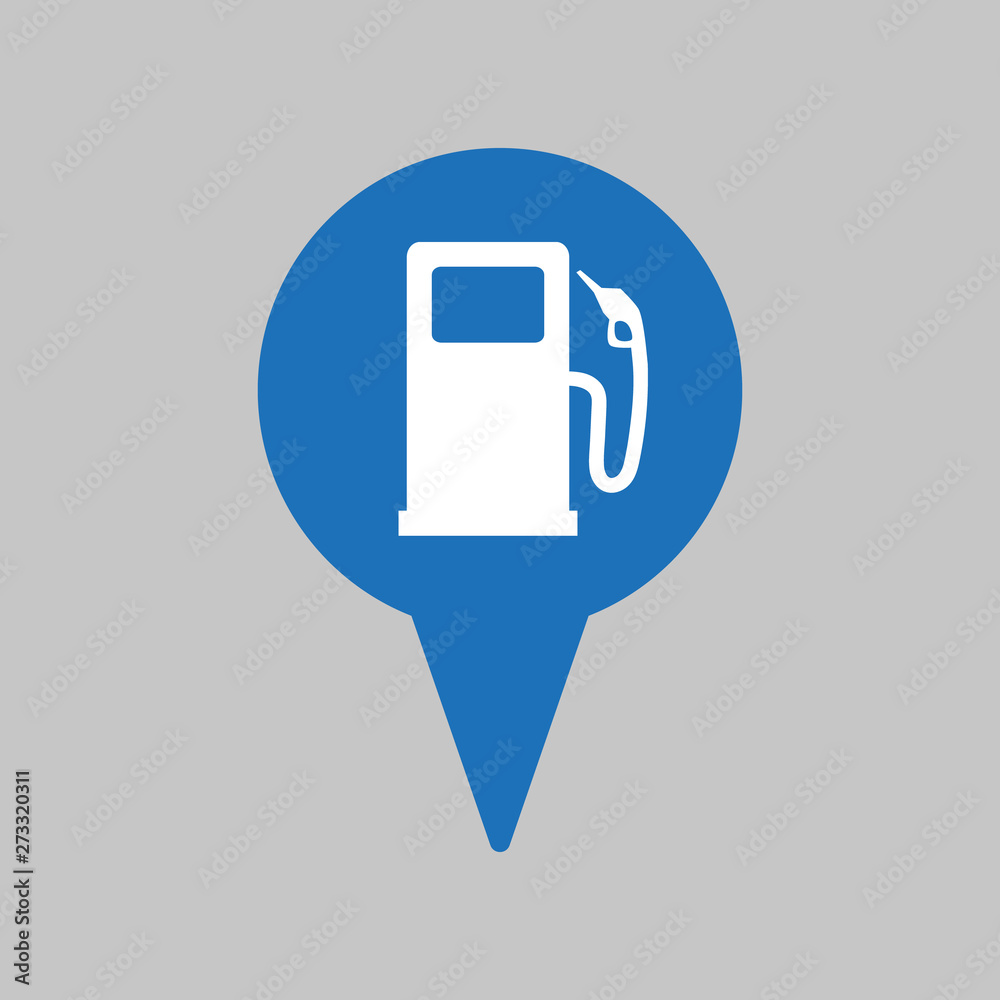 Map pointer with gas station icon.