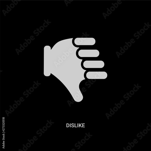 white dislike vector icon on black background. modern flat dislike from hands and guestures concept vector sign symbol can be use for web, mobile and logo.