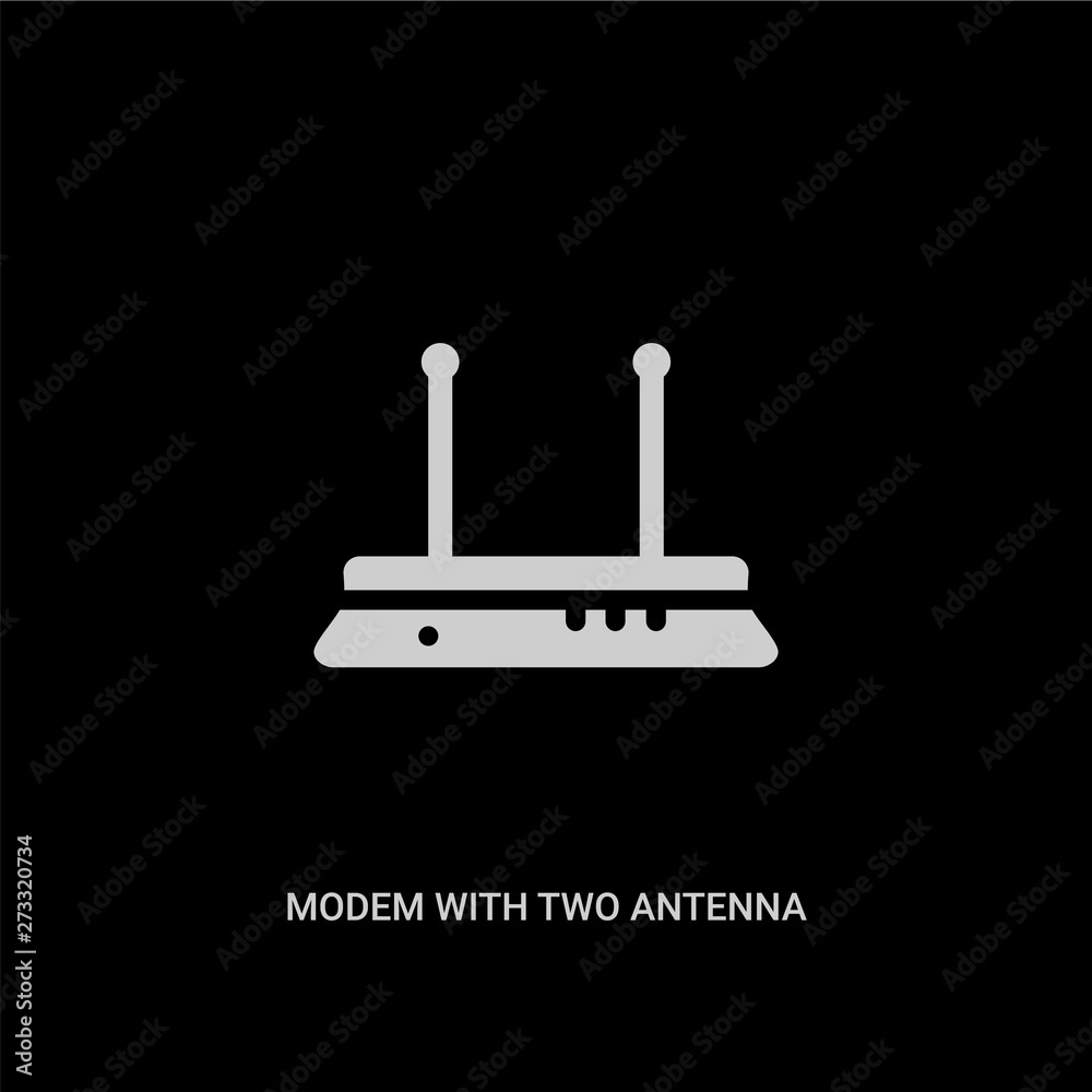 white modem with two antenna vector icon on black background. modern flat modem with two antenna from hardware concept vector sign symbol can be use for web, mobile and logo. white modem with two antenna vector icon on black background. modern flat modem with two antenna from hardware concept vector sign symbol can be use for web, mobile and logo.