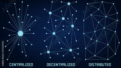 In Blockchain industry Centralized vs. Decentralized vs. Distributed differences illustrated photo