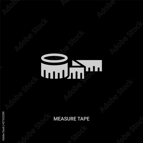 white measure tape vector icon on black background. modern flat measure tape from health and medical concept vector sign symbol can be use for web, mobile and logo.