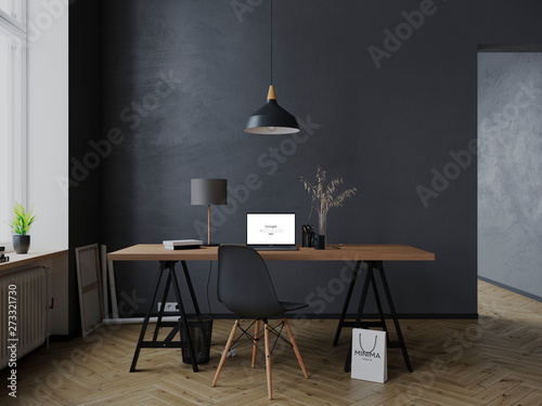 Fototapeta Naklejka Na Ścianę i Meble -  Modern minimal interior with macbook