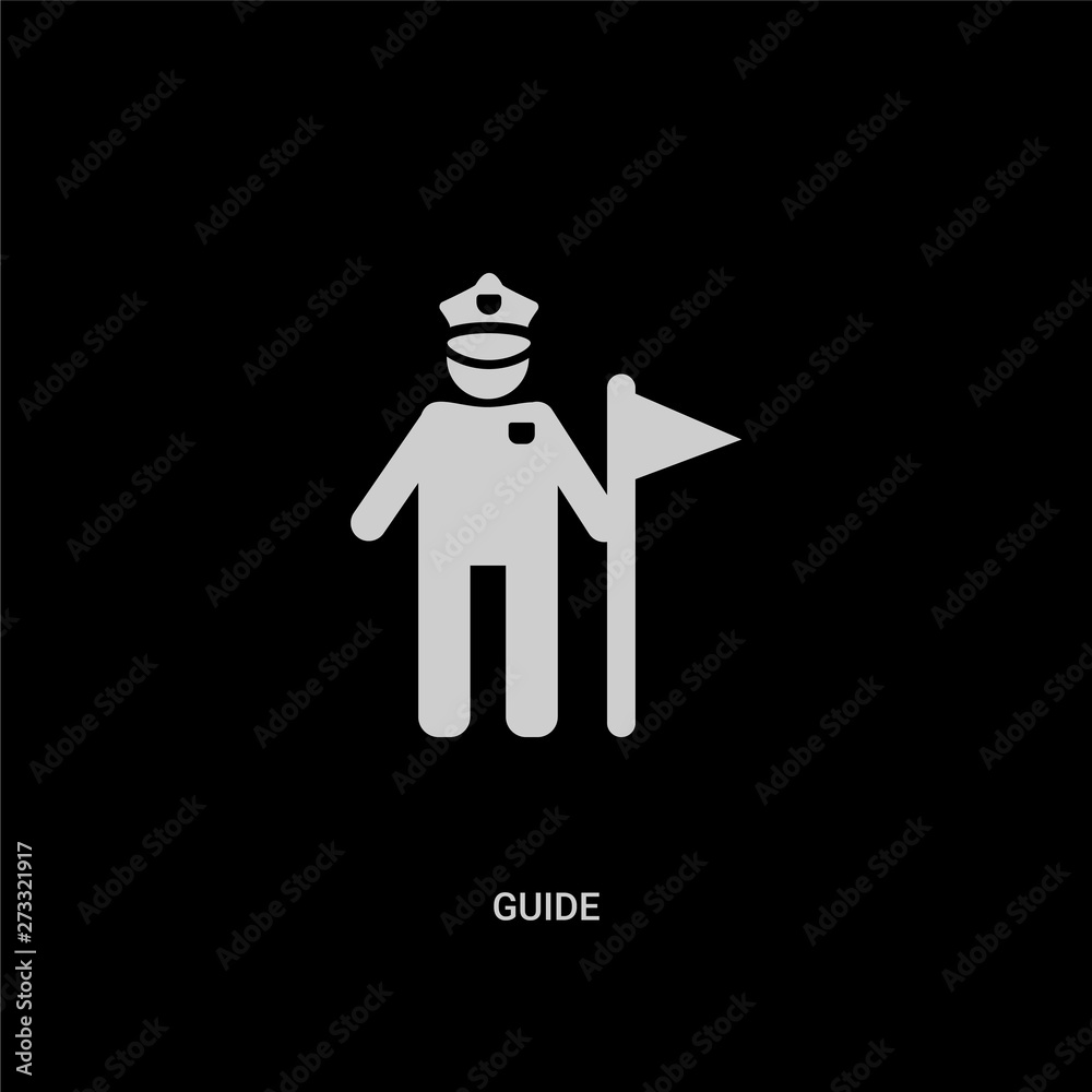 white guide vector icon on black background. modern flat guide from history concept vector sign symbol can be use for web, mobile and logo. white guide vector icon on black background. modern flat guide from history concept vector sign symbol can be use for web, mobile and logo.