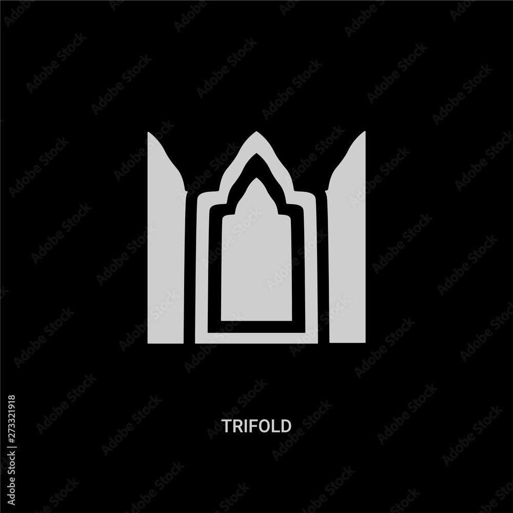 white trifold vector icon on black background. modern flat trifold from history concept vector sign symbol can be use for web, mobile and logo.