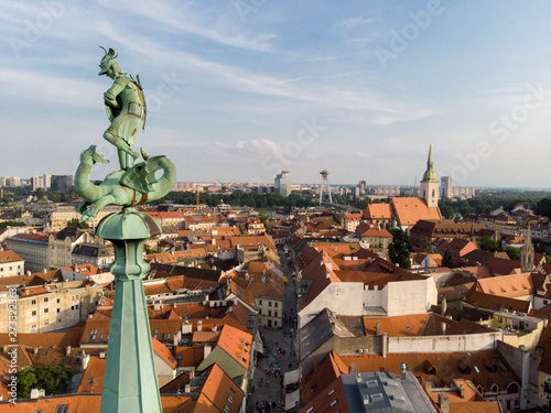 Photography The knight on the top of the spire of Michael's Gate in Bratislava, Slovakia, Ea