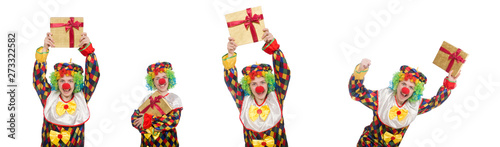 Clown with giftbox isolated on white © Elnur