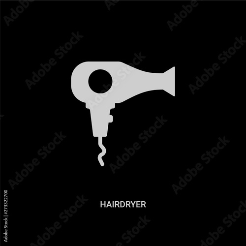 white hairdryer vector icon on black background. modern flat hairdryer from hotel and restaurant concept vector sign symbol can be use for web, mobile and logo.