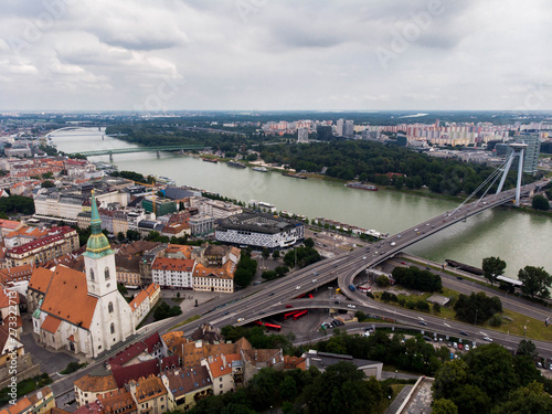 Saint Martin's Cathedral and UFO Bridge in Bratislava, Europe