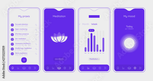 Trendy responsive Meditation, Relax and Mood Control UI mobile mockup