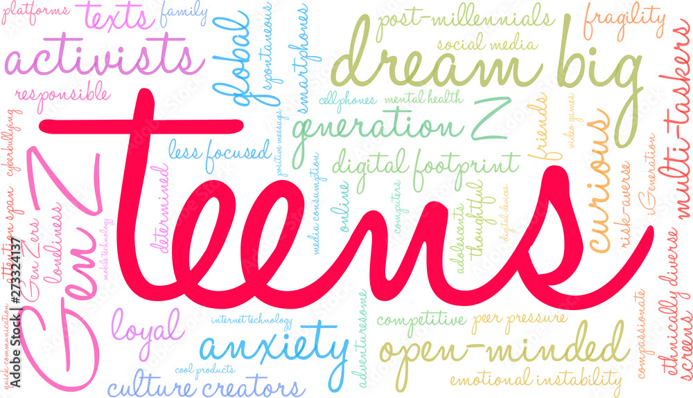 Teens Word Cloud on a white background. Teens Word Cloud on a white background.