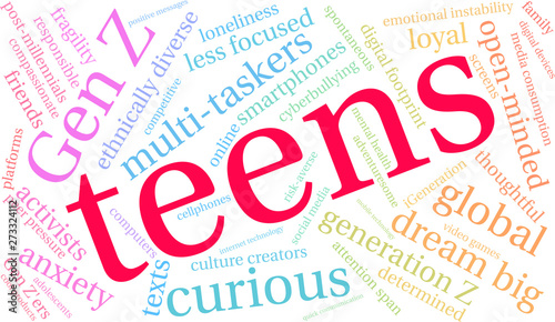 Teens word cloud on a white background. 