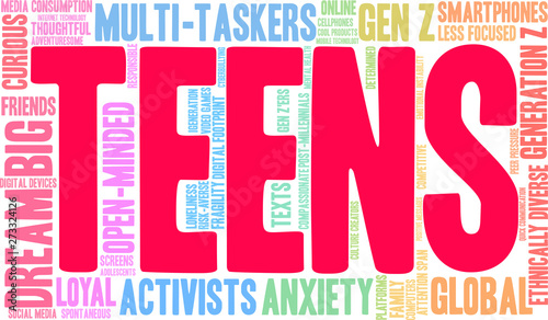 Teens Word Cloud on a white background. 
