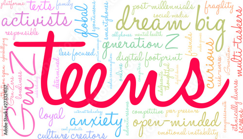 Teens Word Cloud on a white background. 