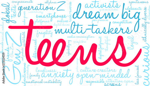 Teens Word Cloud on a white background 