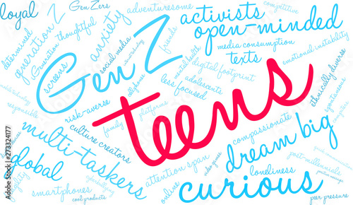 Teens word cloud on a white background. 