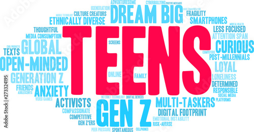 Teens word cloud on a white background. 