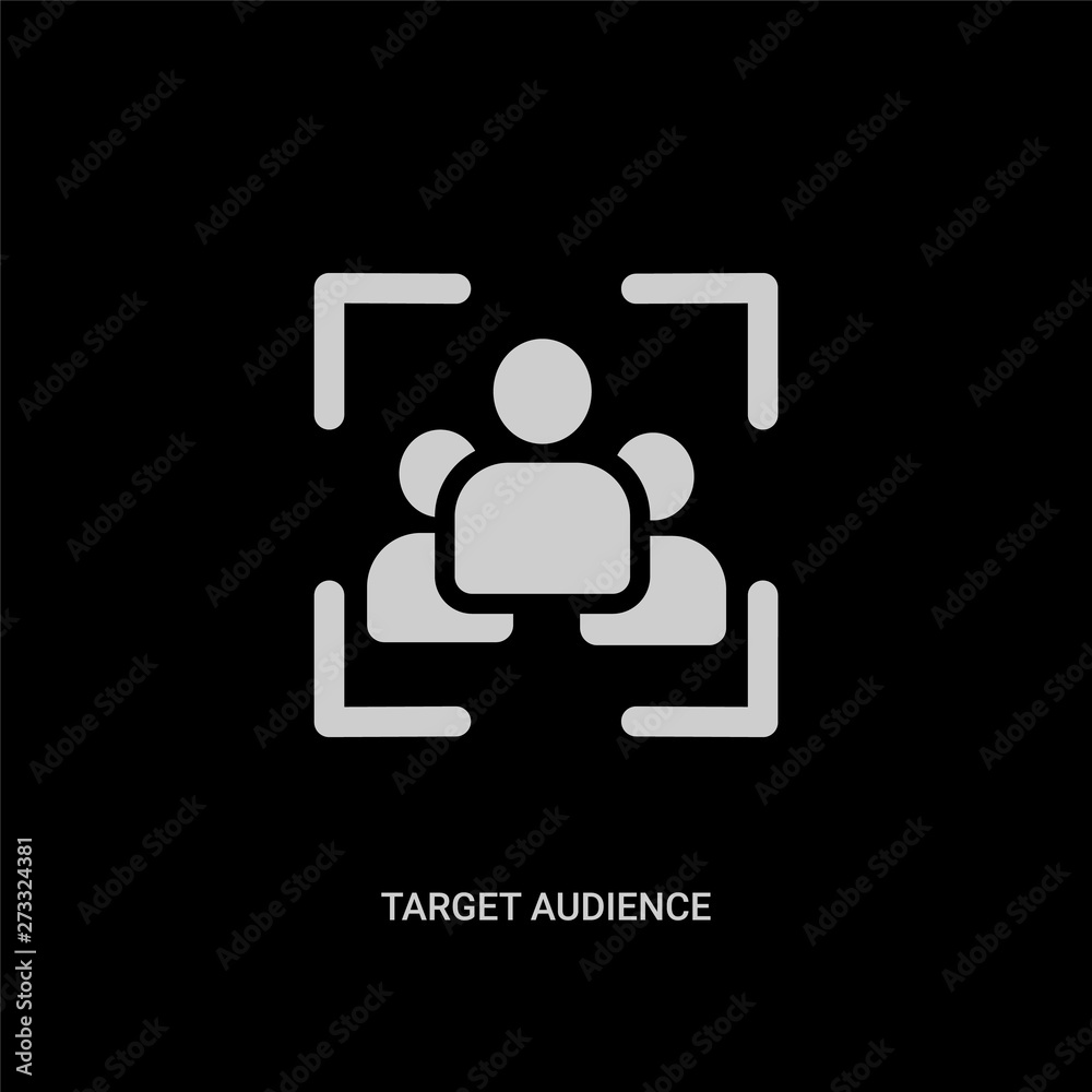 white target audience vector icon on black background. modern flat target audience from human resources concept vector sign symbol can be use for web, mobile and logo. white target audience vector icon on black background. modern flat target audience from human resources concept vector sign symbol can be use for web, mobile and logo.