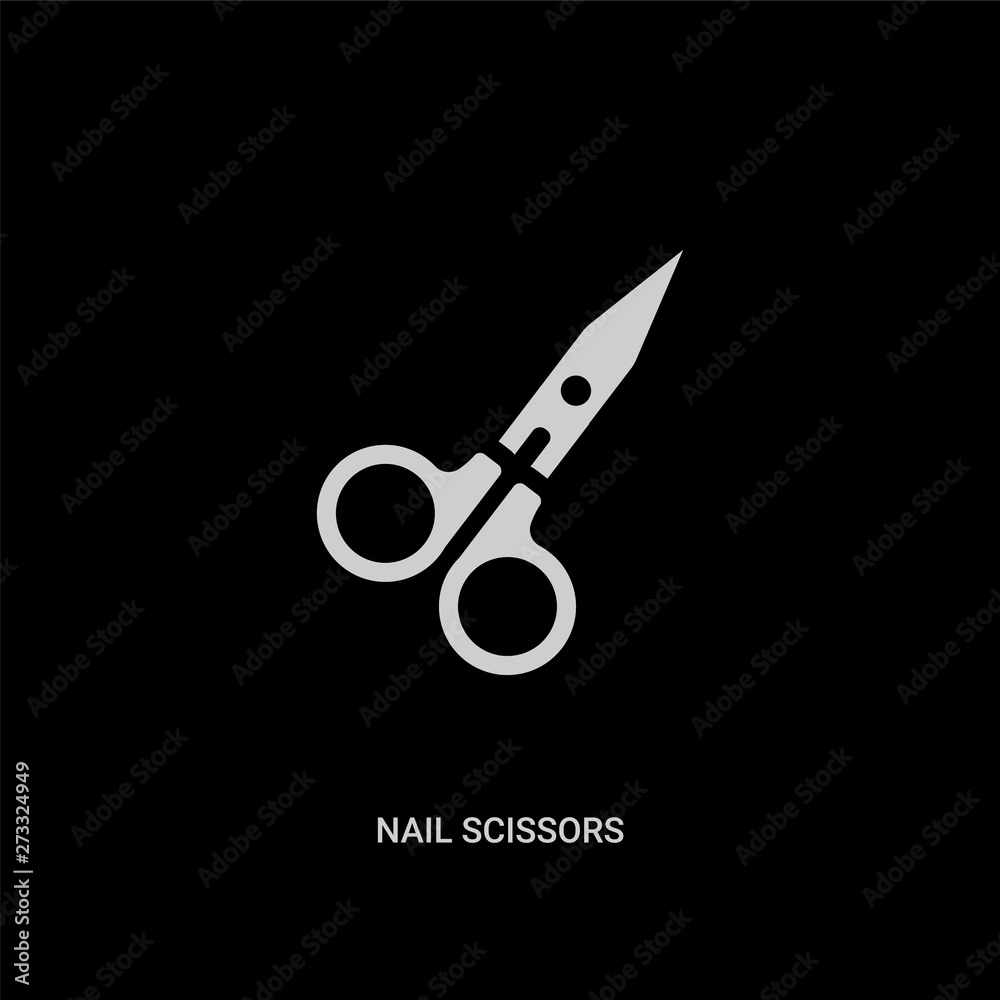 white nail scissors vector icon on black background. modern flat nail scissors from hygiene concept vector sign symbol can be use for web, mobile and logo.