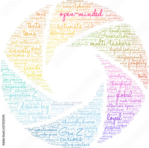 Open-Minded Gen Z Word Cloud on a white background. 