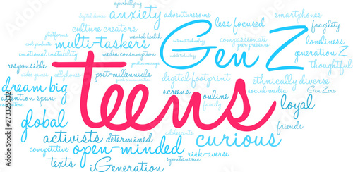 Teens Word Cloud on a white background. 