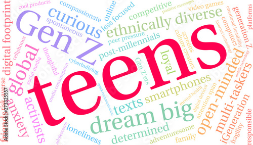 Teens Word Cloud on a white background. 