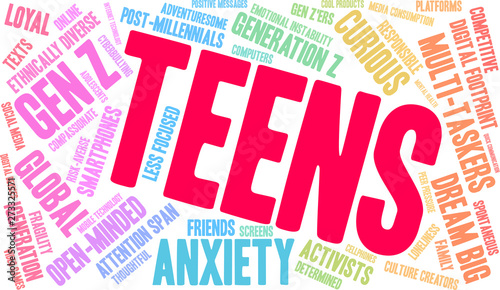 Teens word cloud on a white background. 