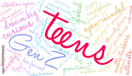 Teens Word Cloud on a white background. 