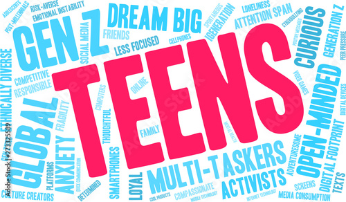 Teens Word Cloud on a white background. 