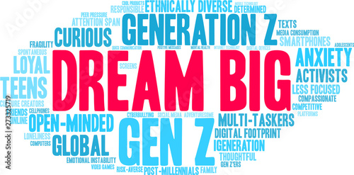 Dream Big Word Cloud on a white background. 