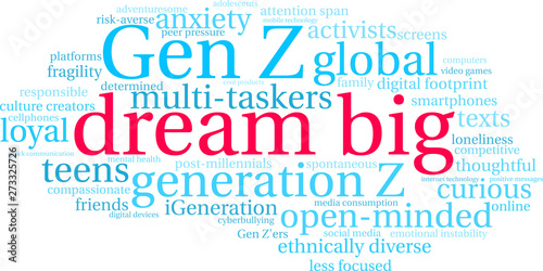 Dream Big Gen Z Word Cloud on a white background. 