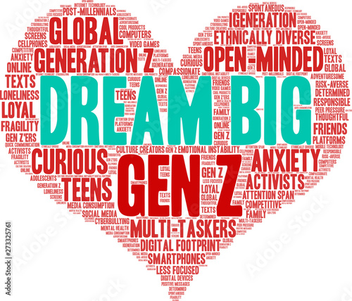 Dream Big iGeneration Word Cloud on a white background. 
