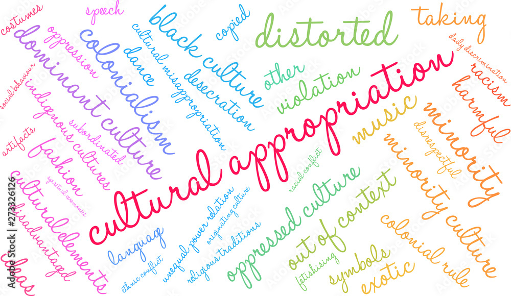 Cultural Appropriation Word Cloud on a white background. 