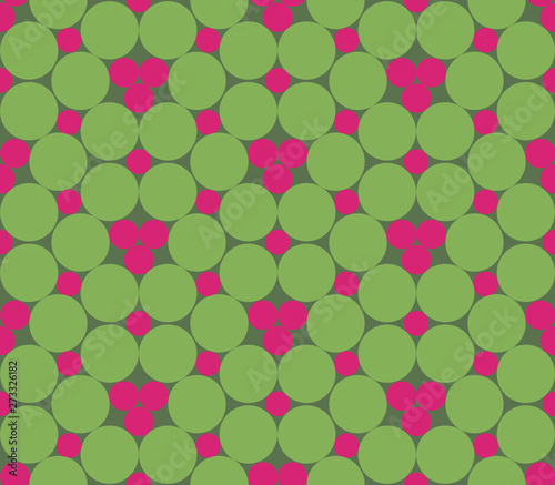 Seamless dots, seamless circles, abstract flowers. Geo, geometric pattern with  abstract flowers in green and pink. Seamless background with monotone pattern. Oriental simple background in vector.