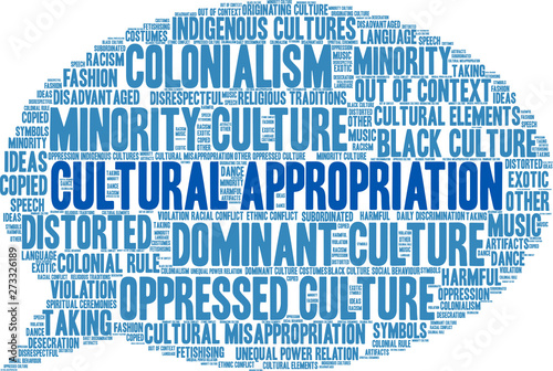 Cultural Appropriation Word Cloud on a white background. 