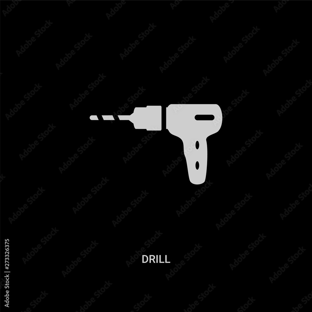 white drill vector icon on black background. modern flat drill from industry concept vector sign symbol can be use for web, mobile and logo.