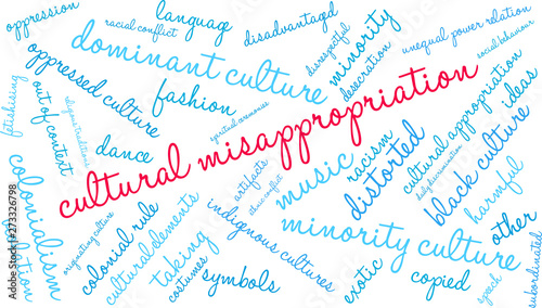 Cultural Misappropriation Word Cloud on a white background. 